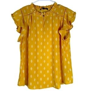 Haute Monde Yellow White Ruffle Sleeve Top Blouse Size S